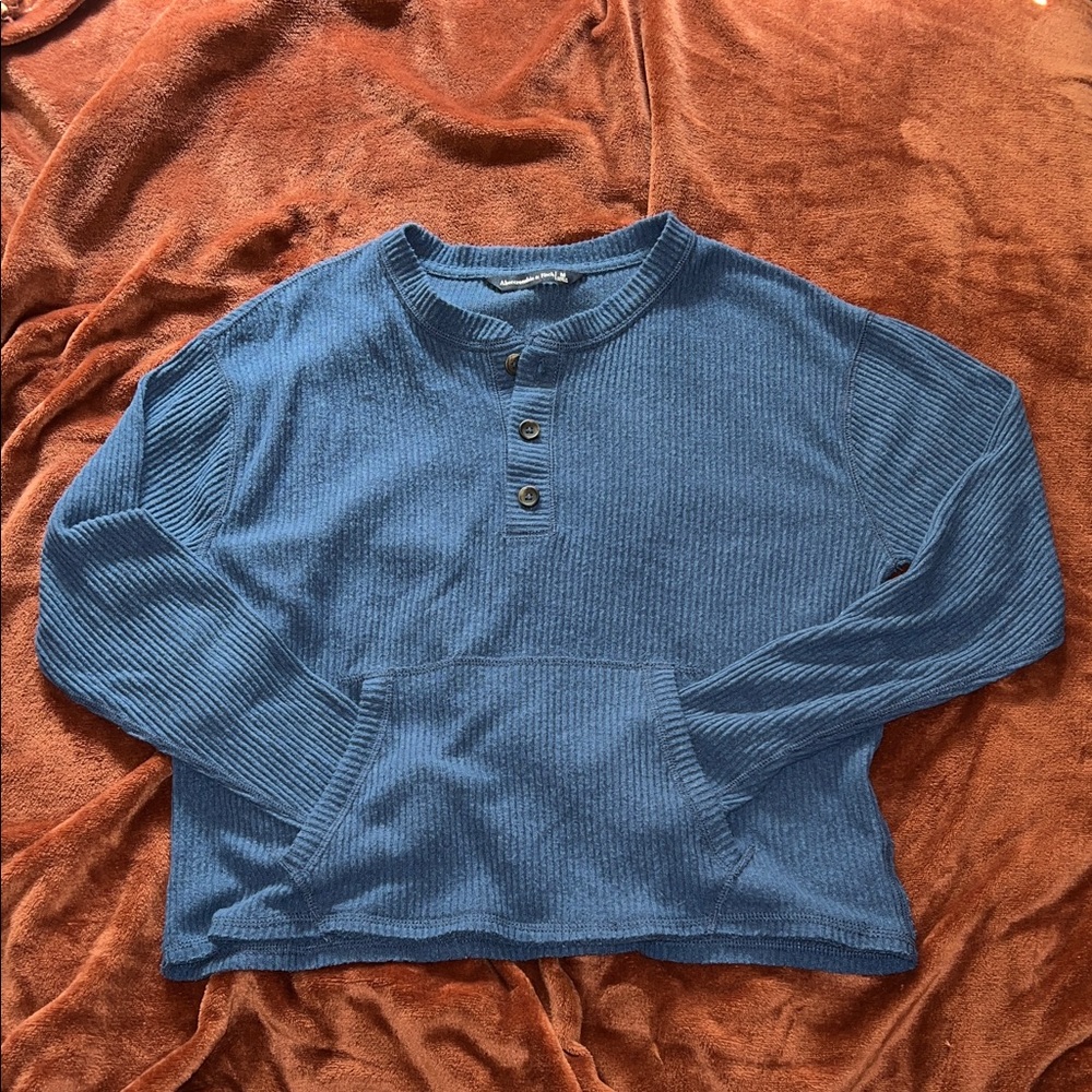 Abercrombie & Fitch Blue Ribbed Henley Pocket Top